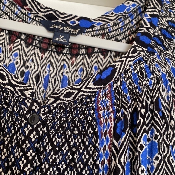 Lucky Brand Blouse Womens M smocked button down Bohemian hippie Top Tunic Sheer - Picture 4 of 6